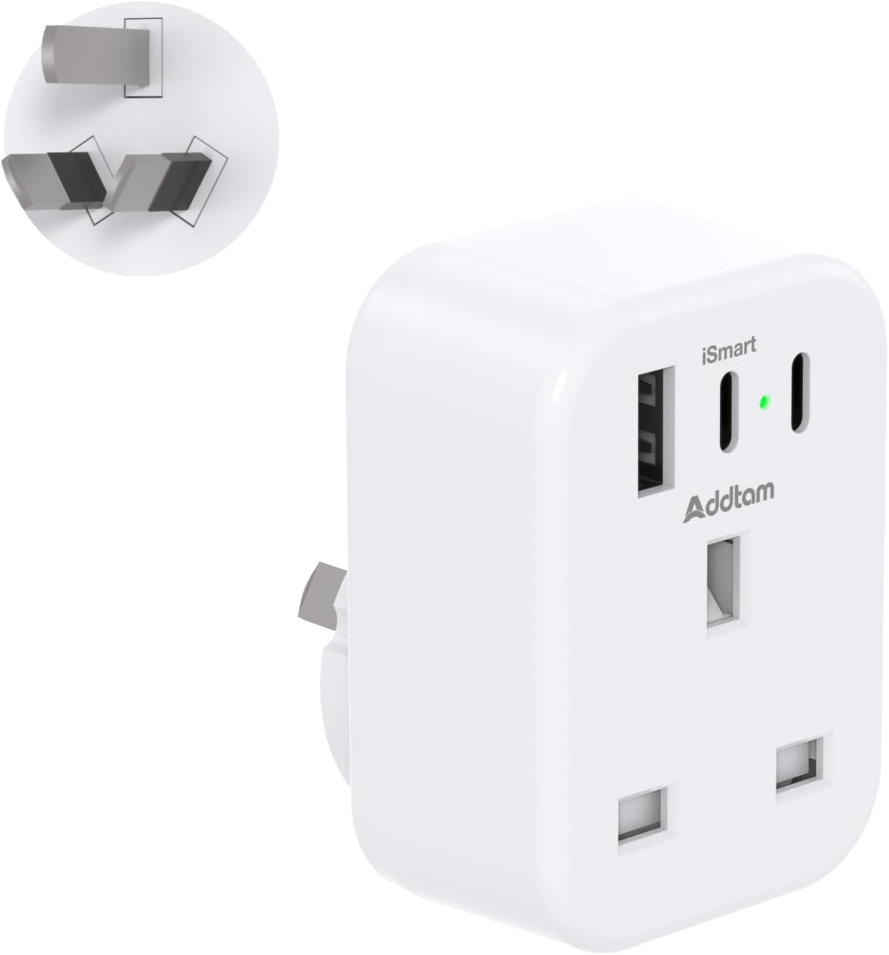 Detalle de UK to Australia Plug Adapter 4-in-1 with 3 USB Ports 🔌