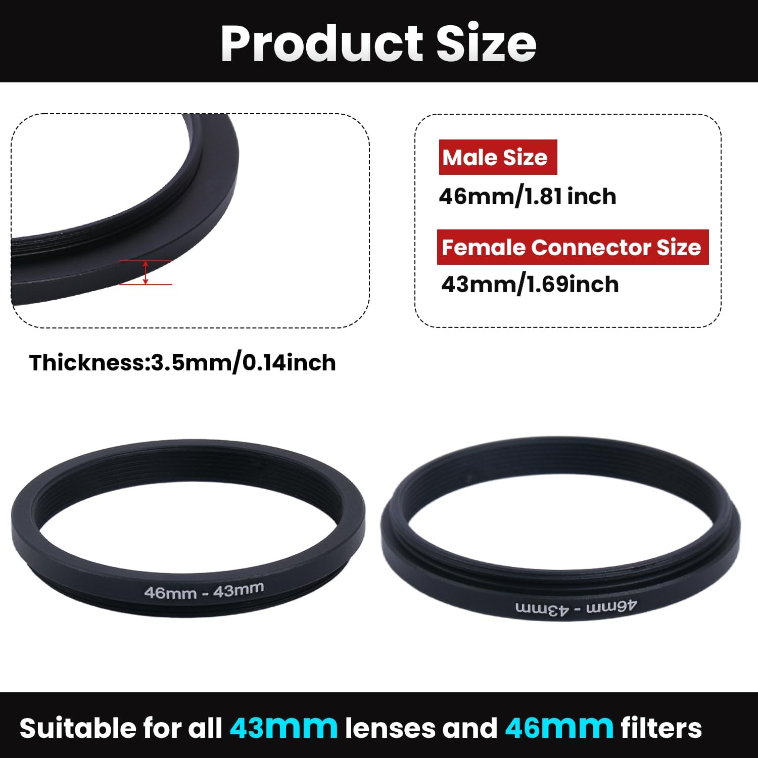Thumbnail 1 de Metall Step-Down Ring 46mm auf 43mm