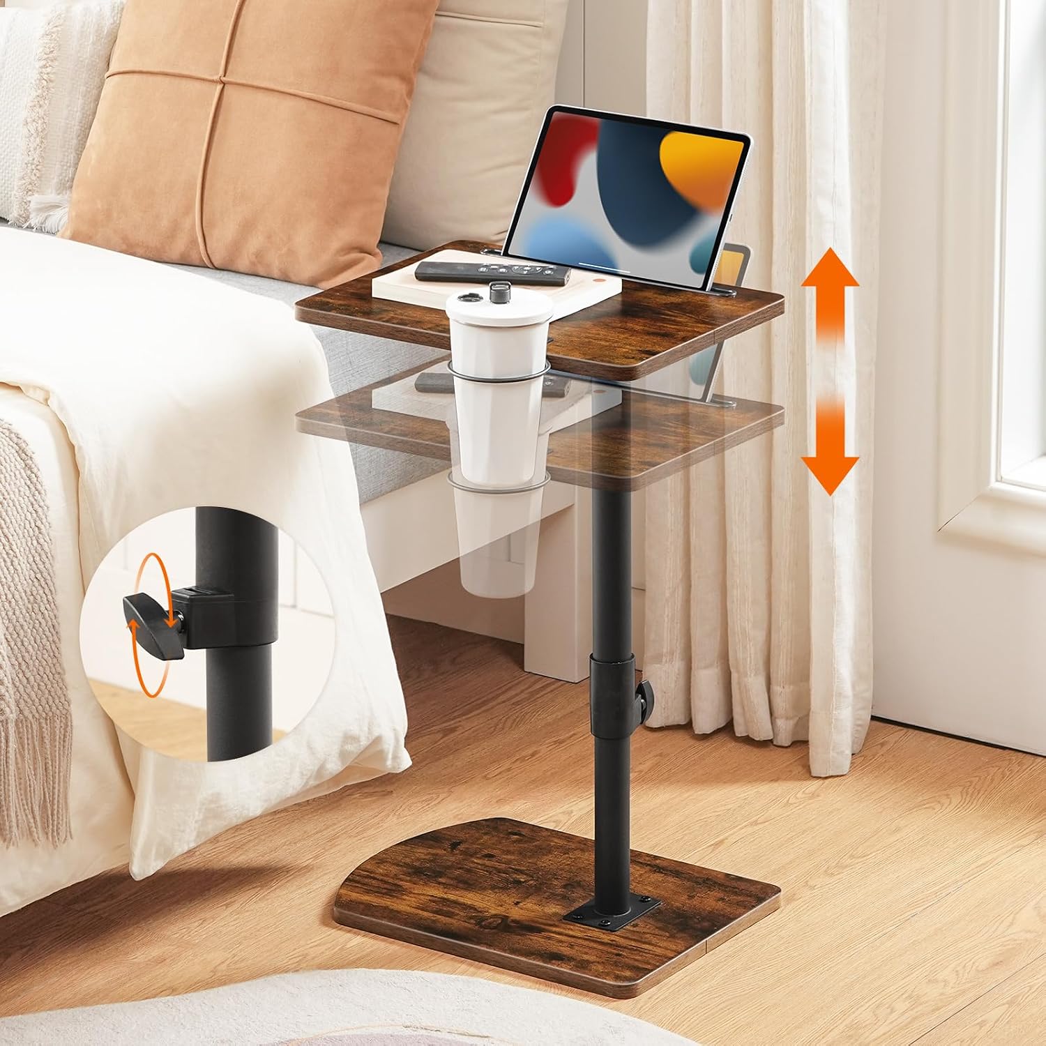 Thumbnail 6 de HOOBRO Tavolino a Forma di C Regolabile in Altezza con Rotazione 360° e Portabicchieri Rimovibile – EBF34SF01