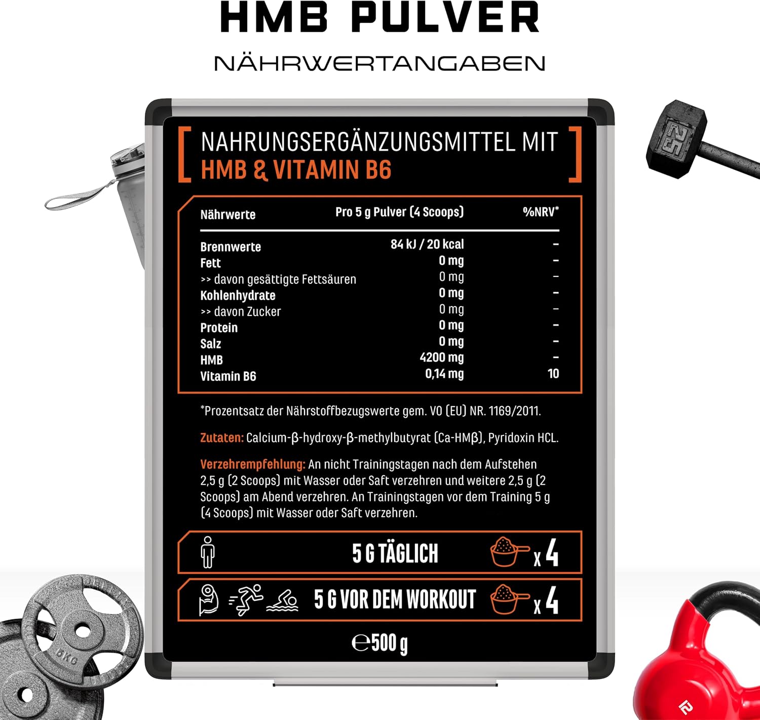 Detalle de HMB Pulver 500 g (Calcium-HMB) – 100 Portionen, vegan, ohne Zusätze