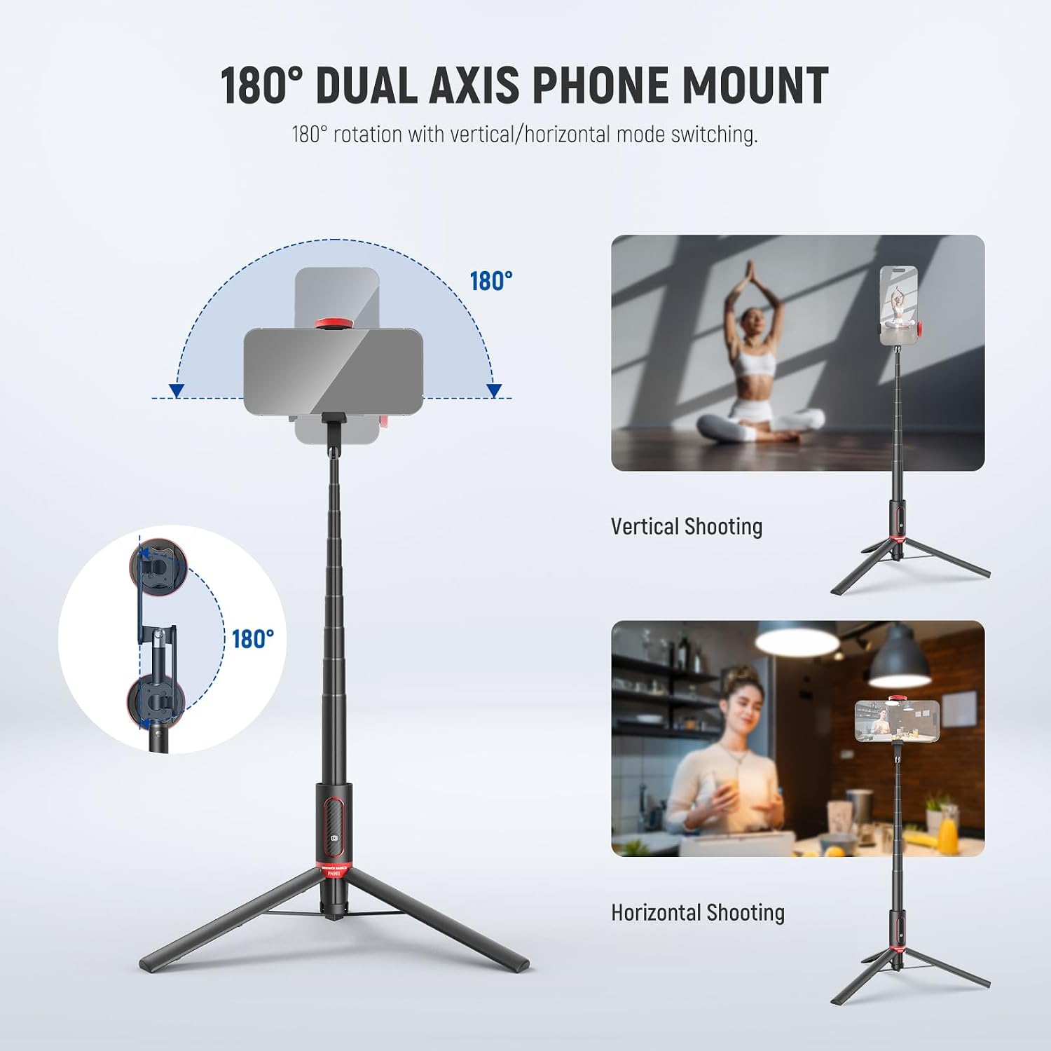 Detalle de NEEWER Basics PA991 adjustable selfie stick tripod with phone holder and rechargeable remote