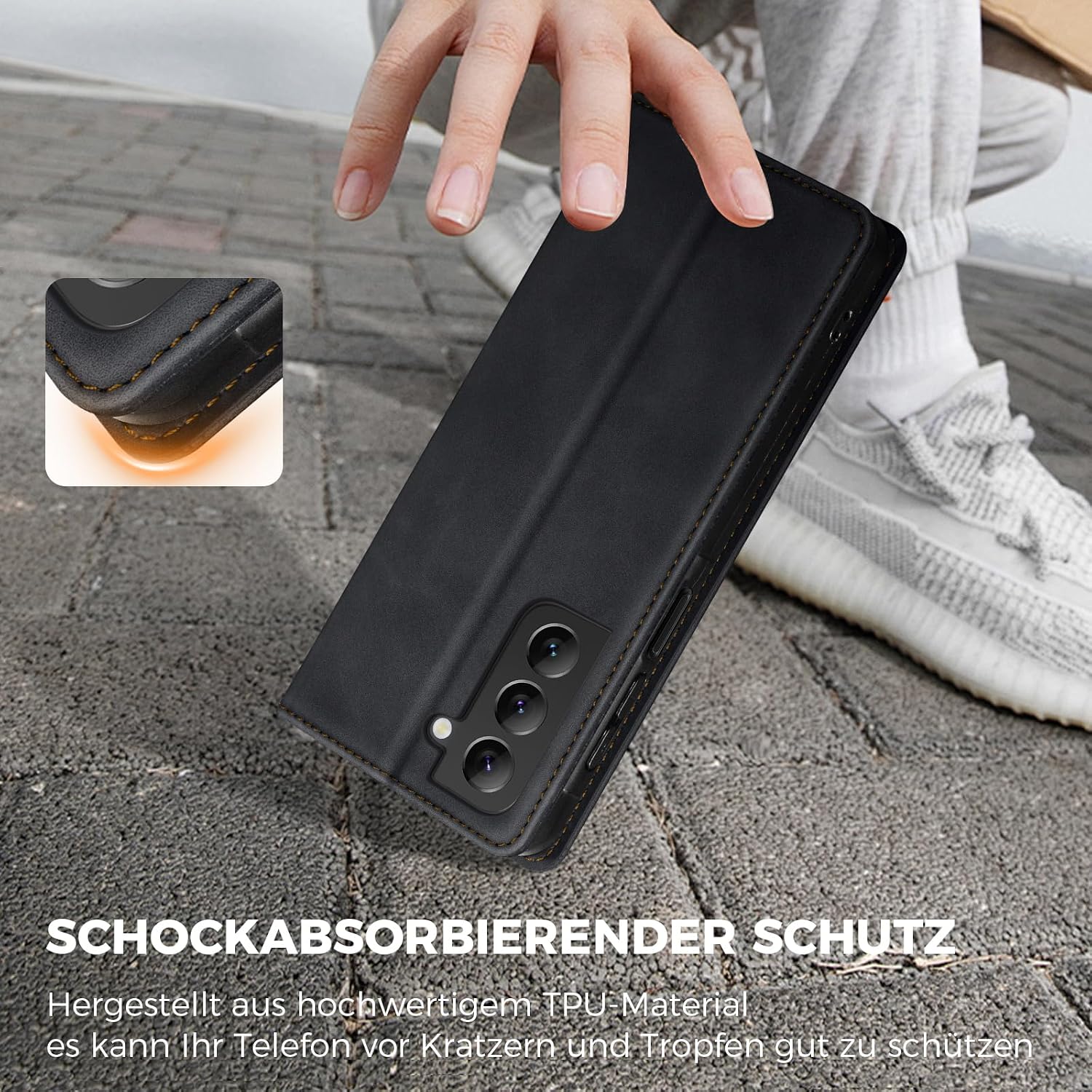 Detalle 2 de AIMOYU Premium Leder Flip Case mit Kartenfach für Samsung Galaxy S22 – Schwarz