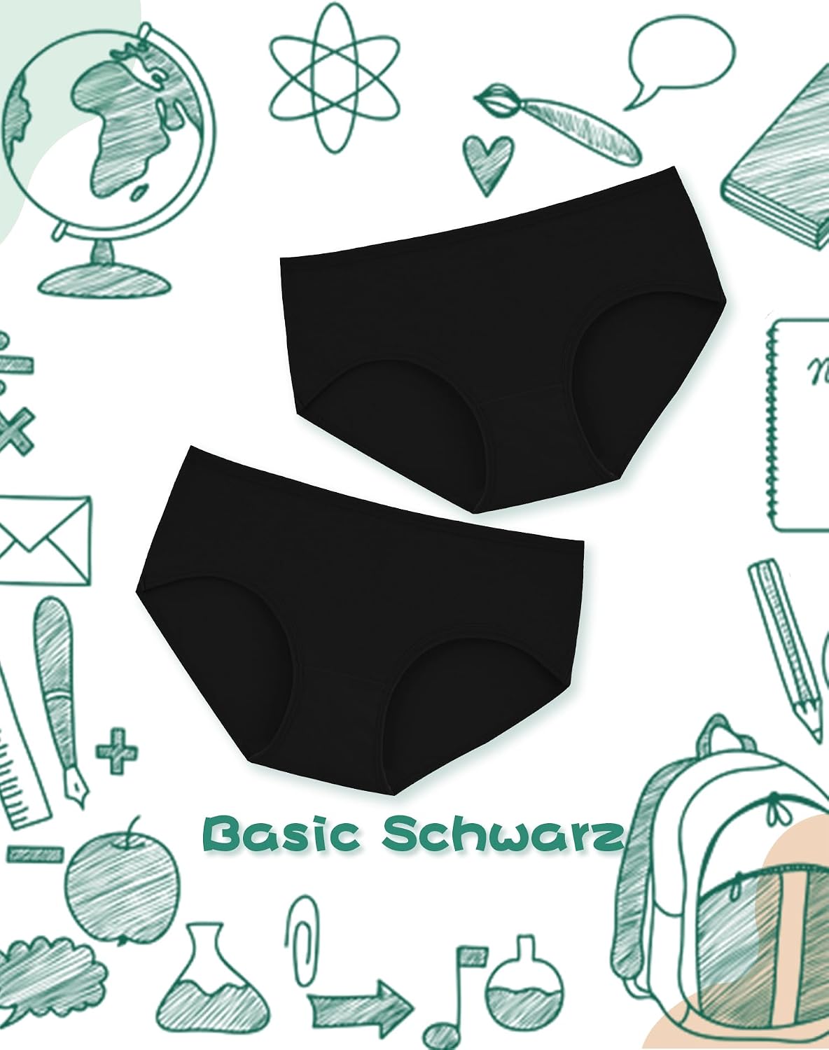 Detalle de INNERSY Mädchen-Unterhosen aus Baumwolle (6er Pack) – bequeme Slips für 8–16 Jahre