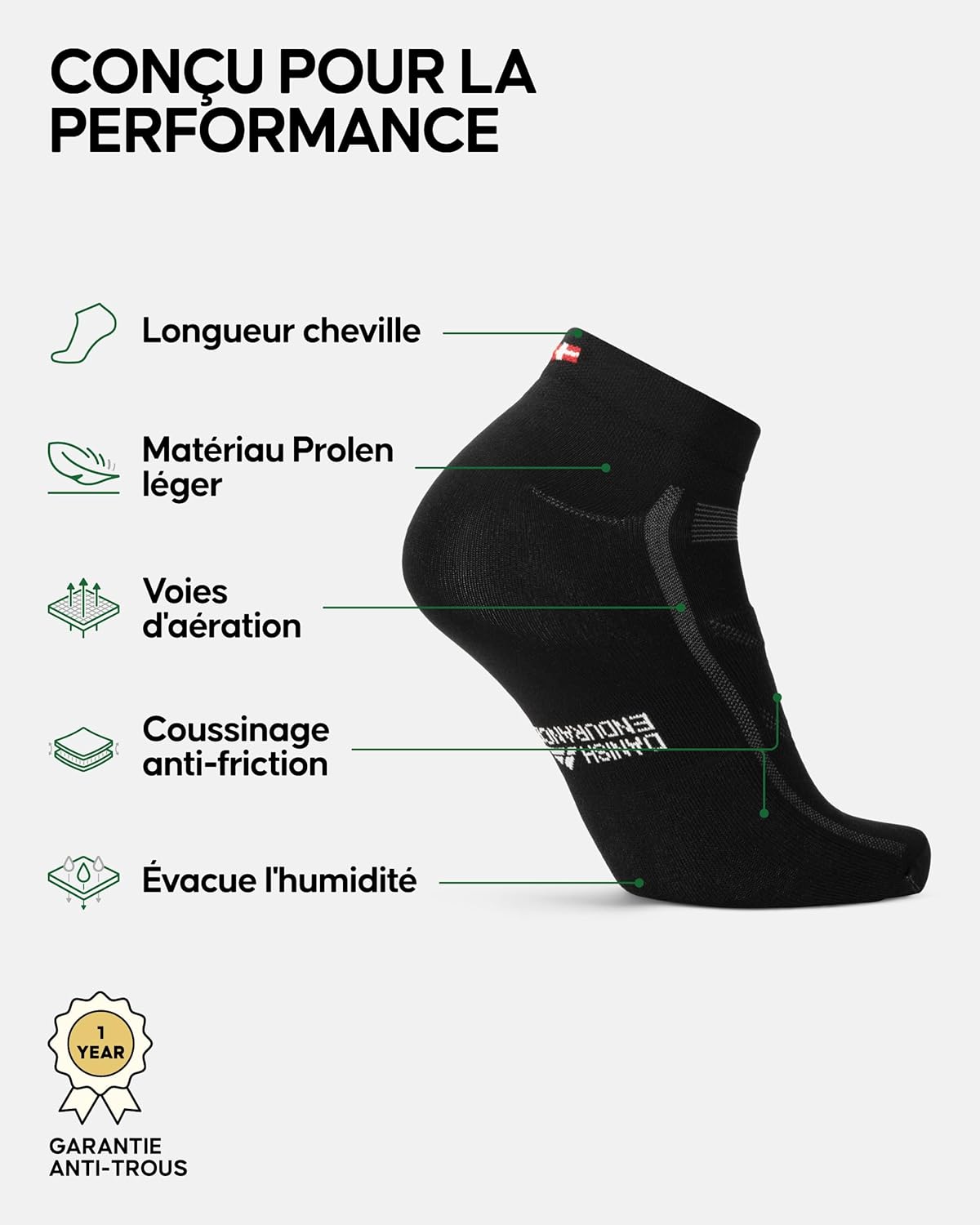 Detalle 2 de Chaussettes DANISH ENDURANCE pour vélo, 3 paires