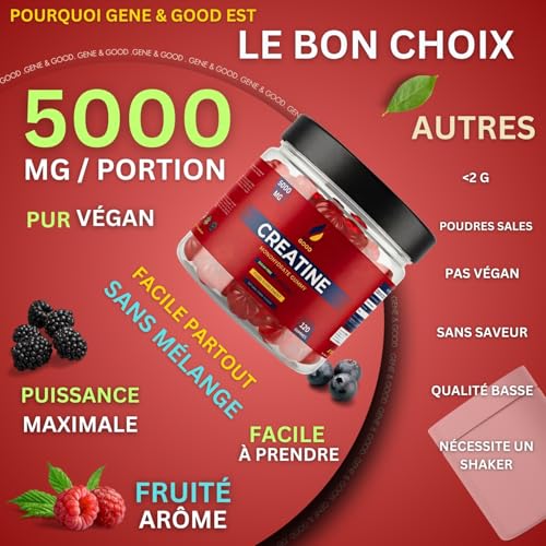 Detalle de Gene & Good Créatine Monohydrate 5000 mg – 120 Gummies Véganes & Halal, Arôme Baies