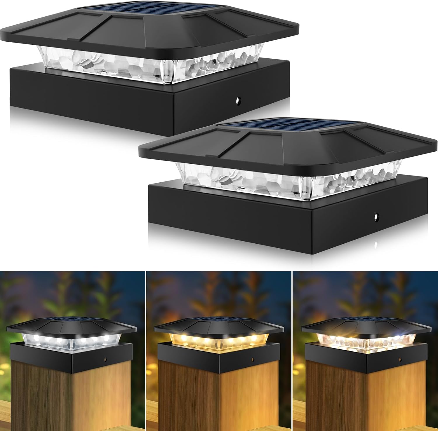 Detalle de Peasur a922e4ab-cd89-4434-afe2-375756e4caec Solar Post Cap Lights, 3 Modes, Black 2-Pack