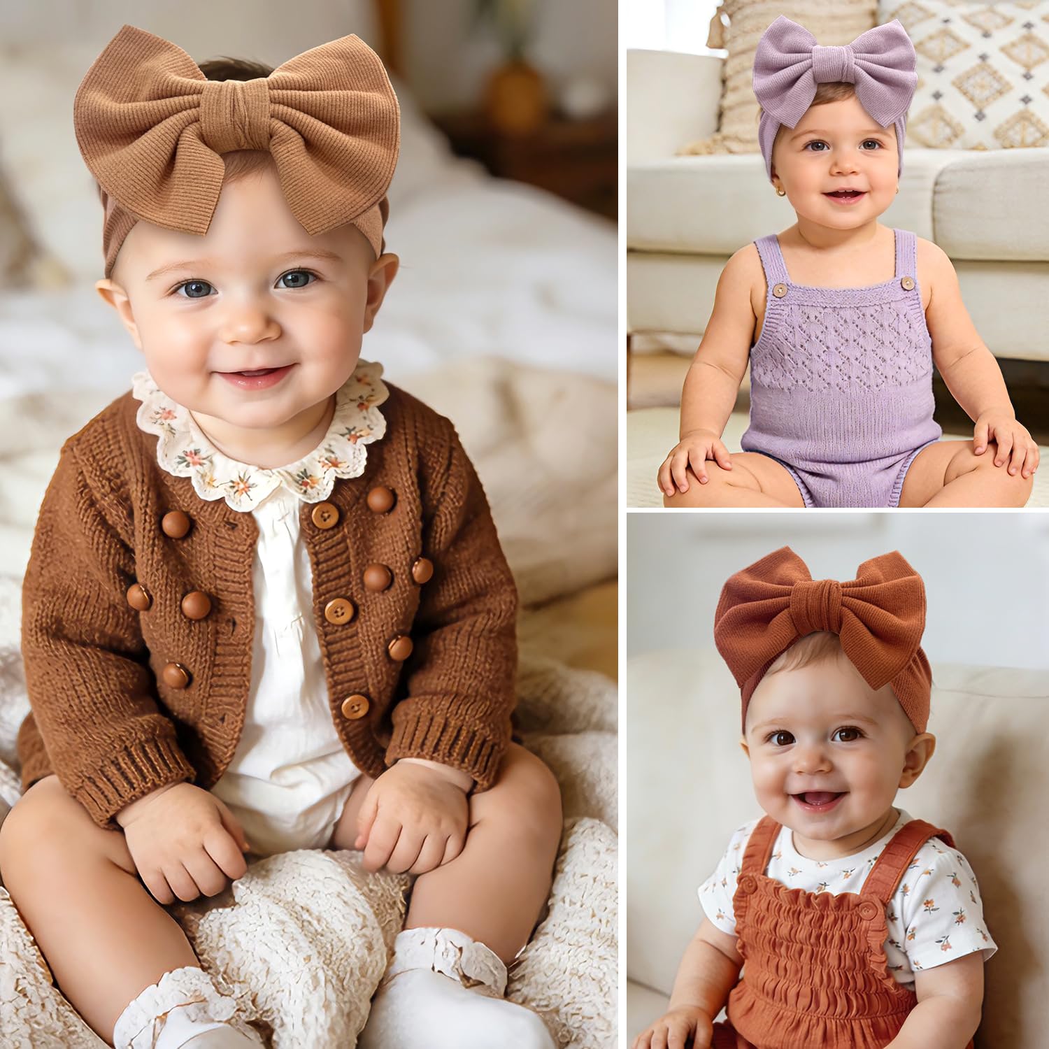 Detalle de CÉLLOT 8-Color Baby Bow Headbands, Stretchy Nylon, 5-Inch Soft Knots