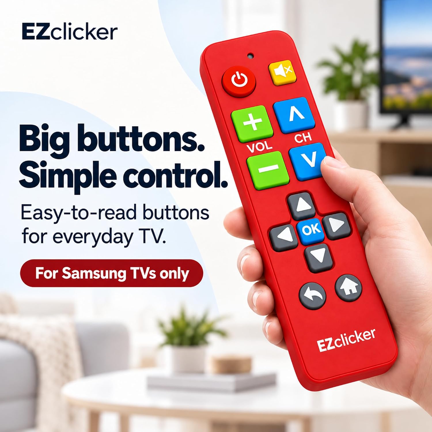 Detalle 2 de Samsung Replacement TV Remote (Red) with Big Buttons for Samsung TVs Only