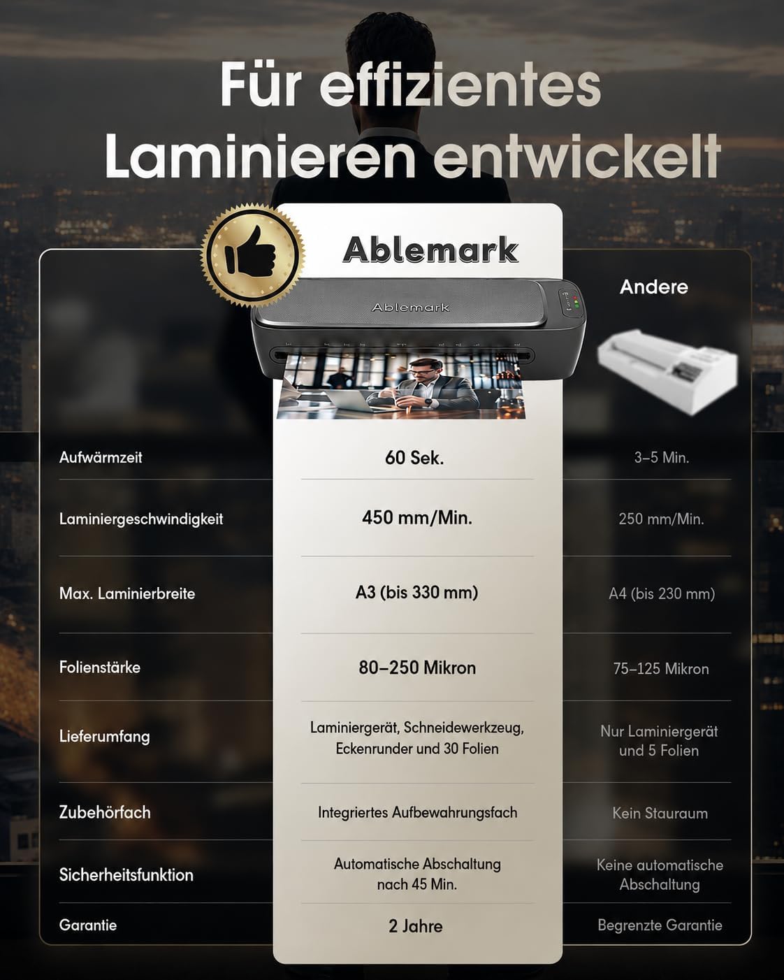 Detalle de Ablemark Laminiergerät A3/A4 – 9-in-1 Laminiermaschine mit Heiß- und Kaltlaminierung