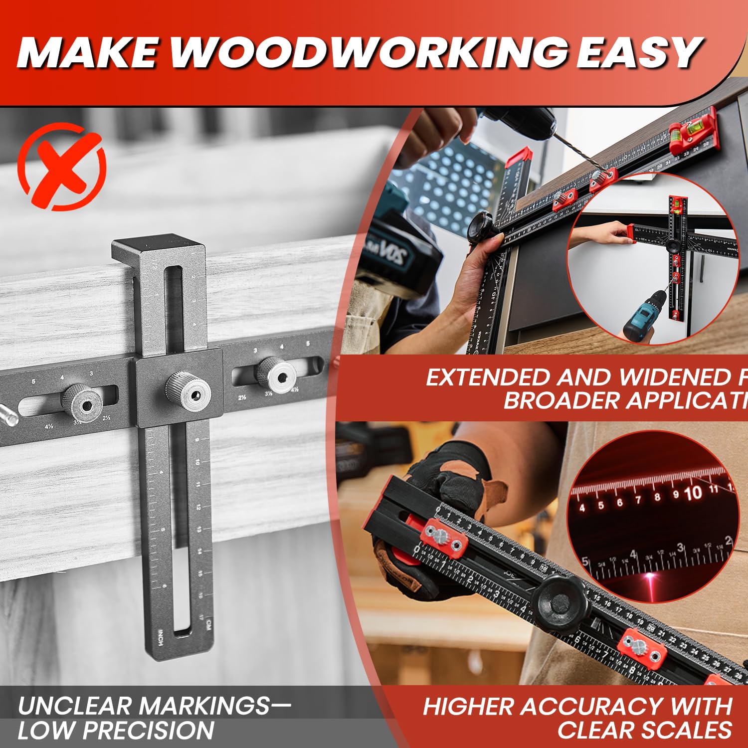 Thumbnail 3 de Saker 4-in-1 Drilling Positioning Ruler