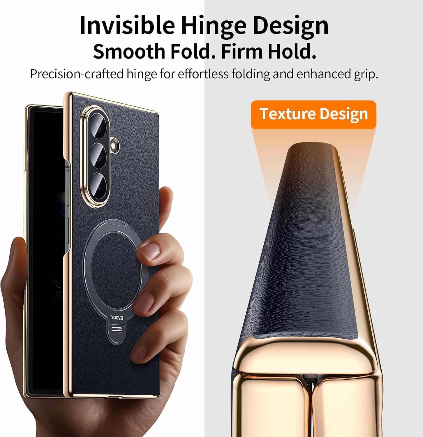 Detalle de YOOVEI Samsung Galaxy Z Fold 7 leather case with hinge protection