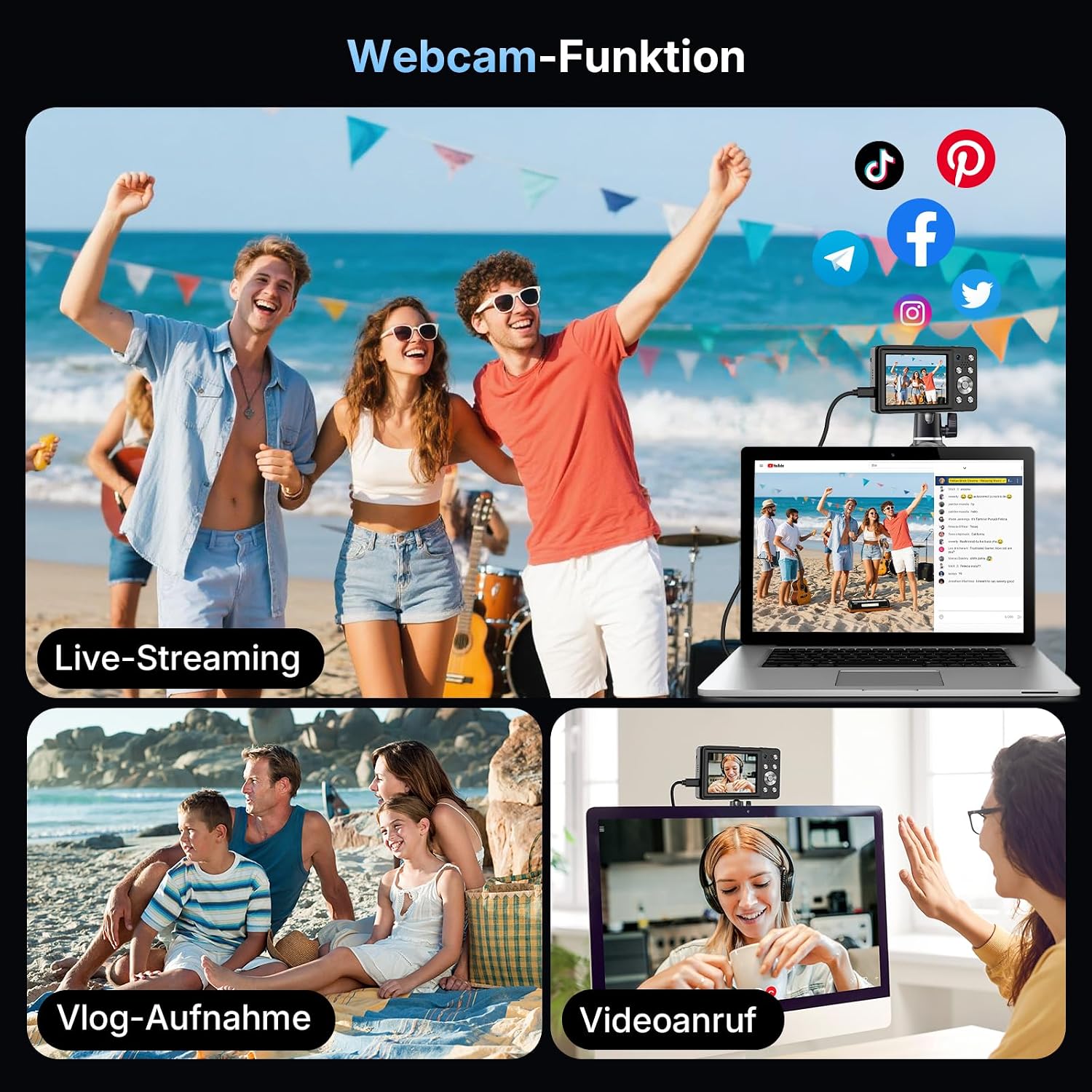 Thumbnail 6 de Digitalkamera 4K 64MP mit Autofokus, Dual-Objektiv, 2,8-Zoll Display – Ideal für Einsteiger