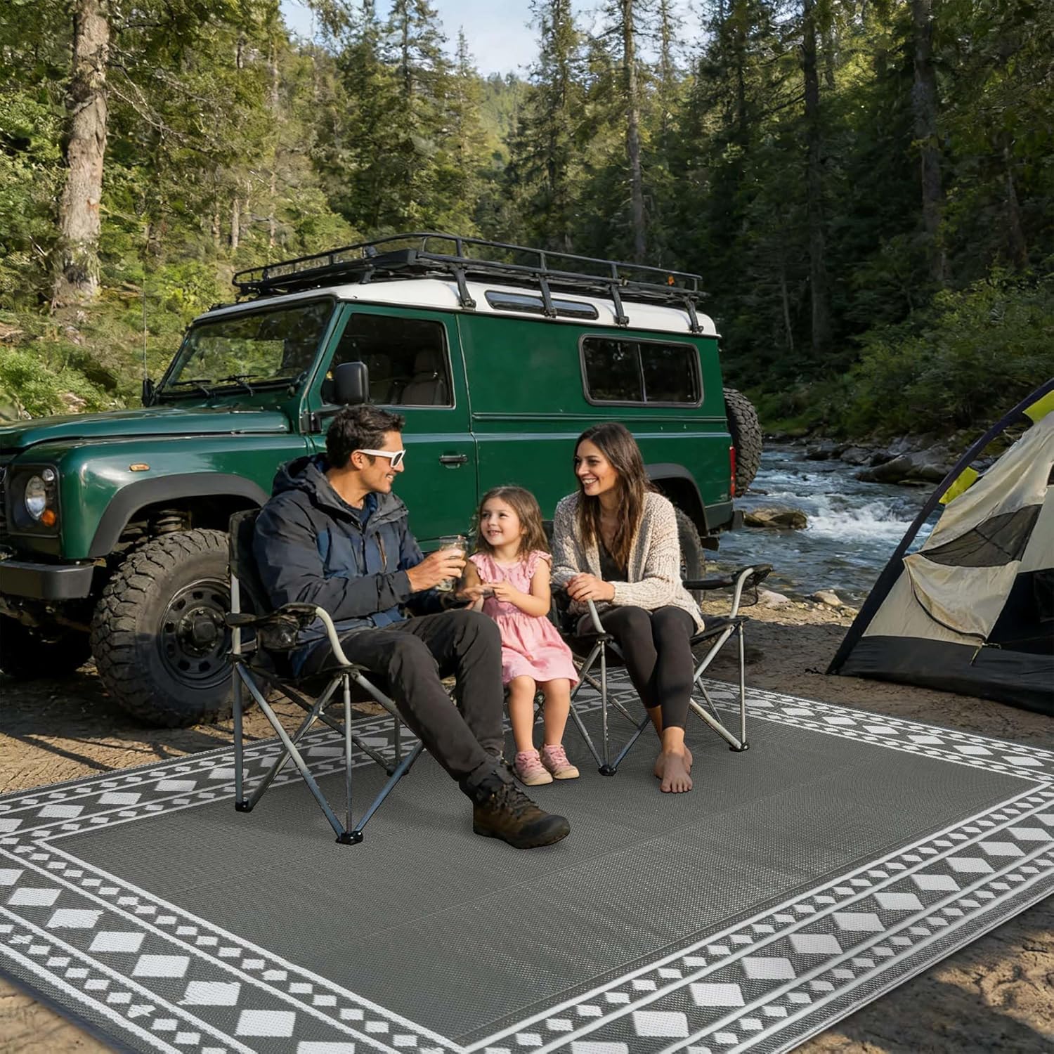 Thumbnail 2 de Homcomodar 180x270cm Waterproof Outdoor Rug (Grey) – Reversible UV-Resistant Plastic Patio Mat