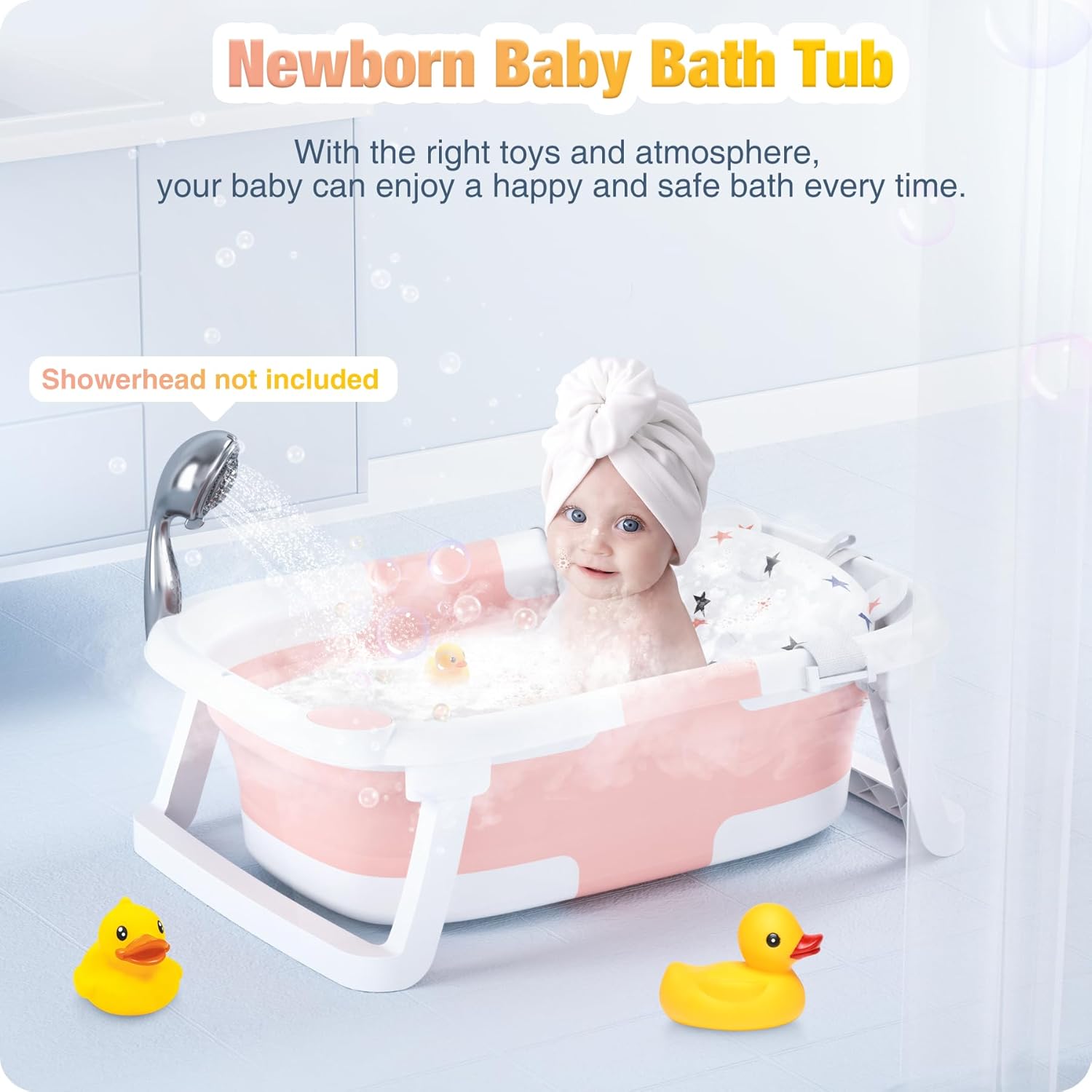 Thumbnail 1 de Rabb 1st Baby Badewanne faltbar für Neugeborene bis Kleinkinder (0–2 Jahre) in Rosa – mit rutschfester Matte und Abflussloch