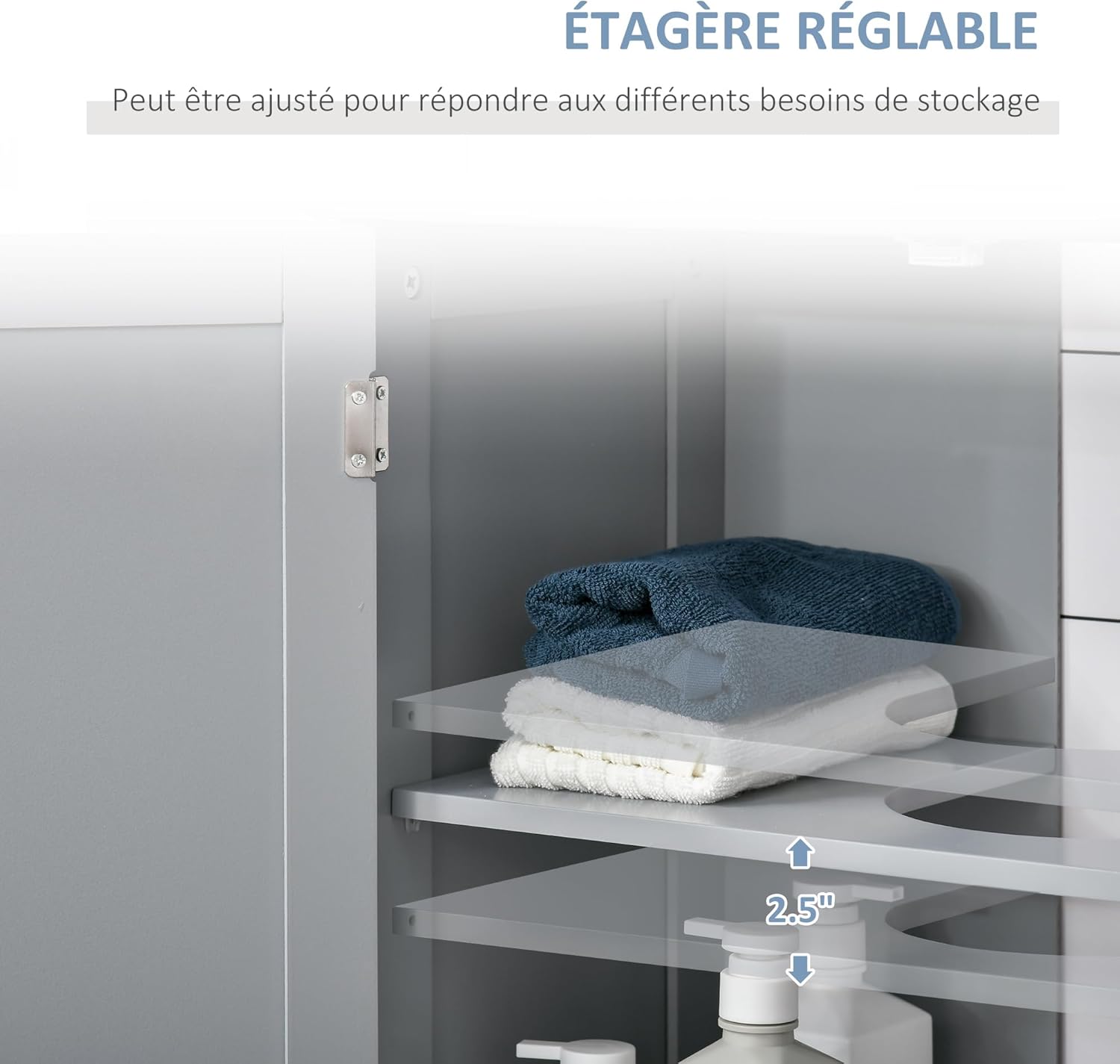 Detalle 2 de Kleankin meuble salle de bain sous lavabo gris avec double porte et étagère