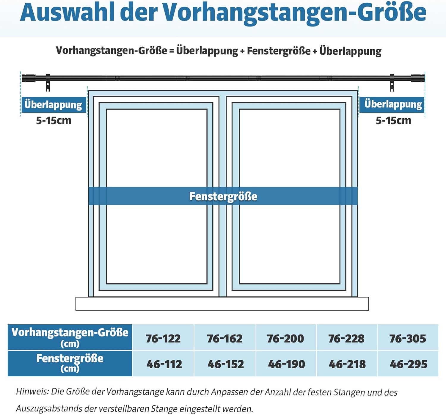 Detalle 2 de TRAROD Gardinenstange schwarz matt (ausziehbar) 76–228 cm, Ø 16 mm