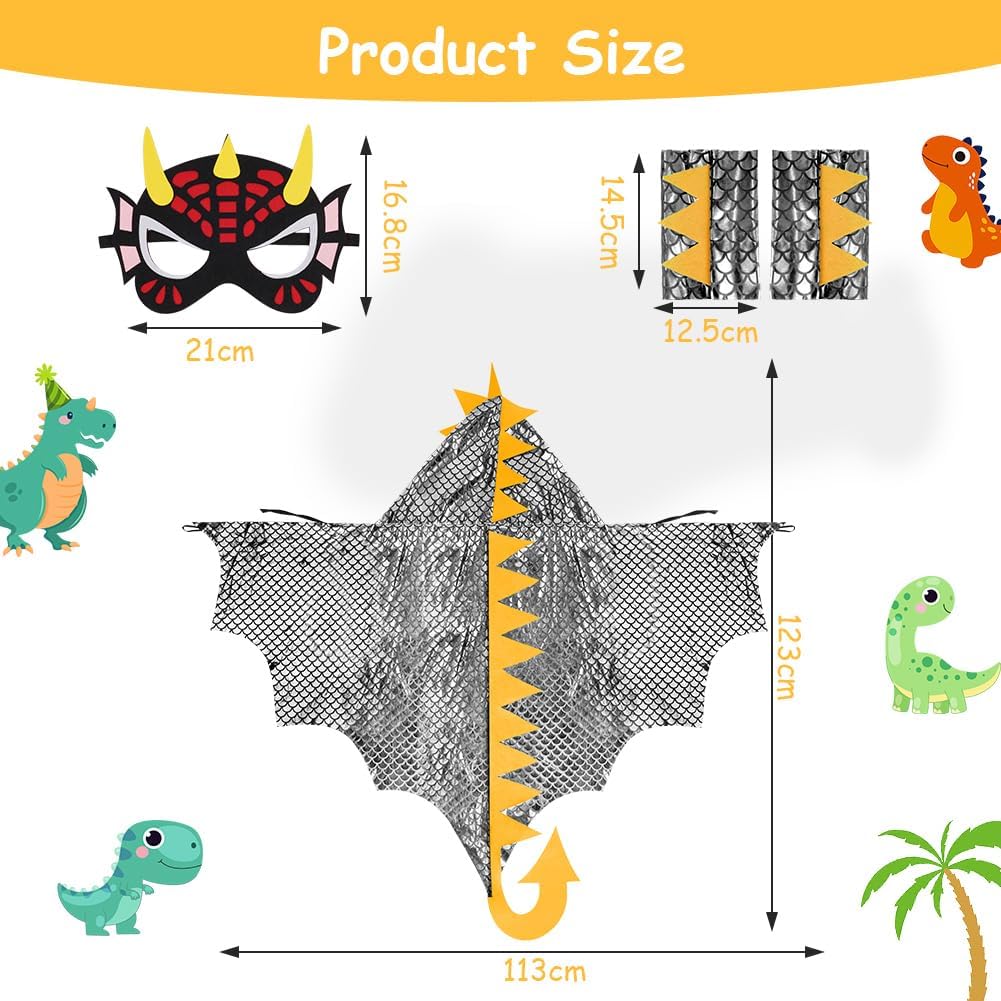 Detalle 2 de Mantello di Dinosauro per bambini di Aomig con maschera - Costume drago per feste e giochi di ruolo
