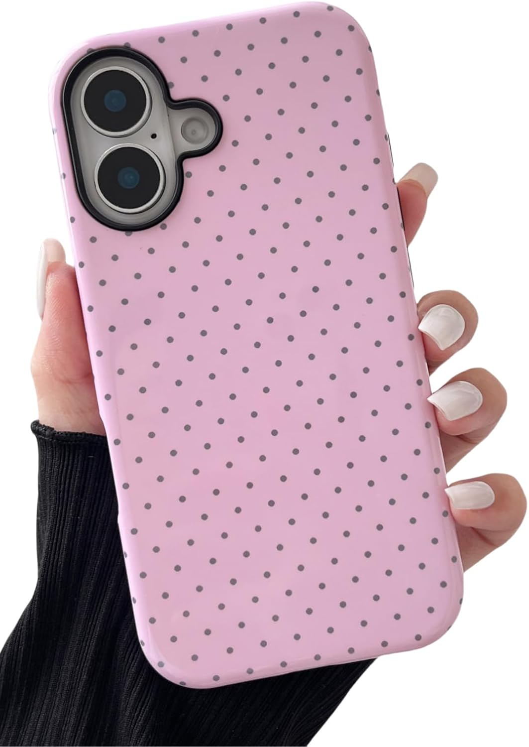 Detalle de Longlayss DOT050 iPhone 16 Plus Case, Pink Polka-Dot Slim TPU and PC Cover