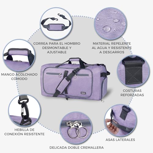 Detalle de Fmeida Bolsa de Viaje Grande 65L, plegable y resistente, color púrpura