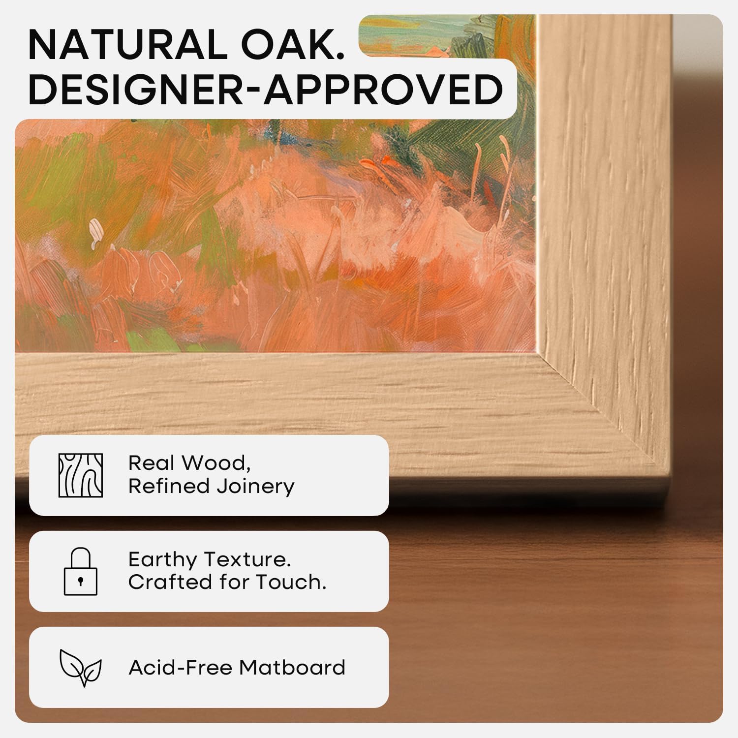 Detalle 2 de Homeforia 22.375x34 Puzzle Frame — Natural Oak, High-End Gallery-Style Wood Frame