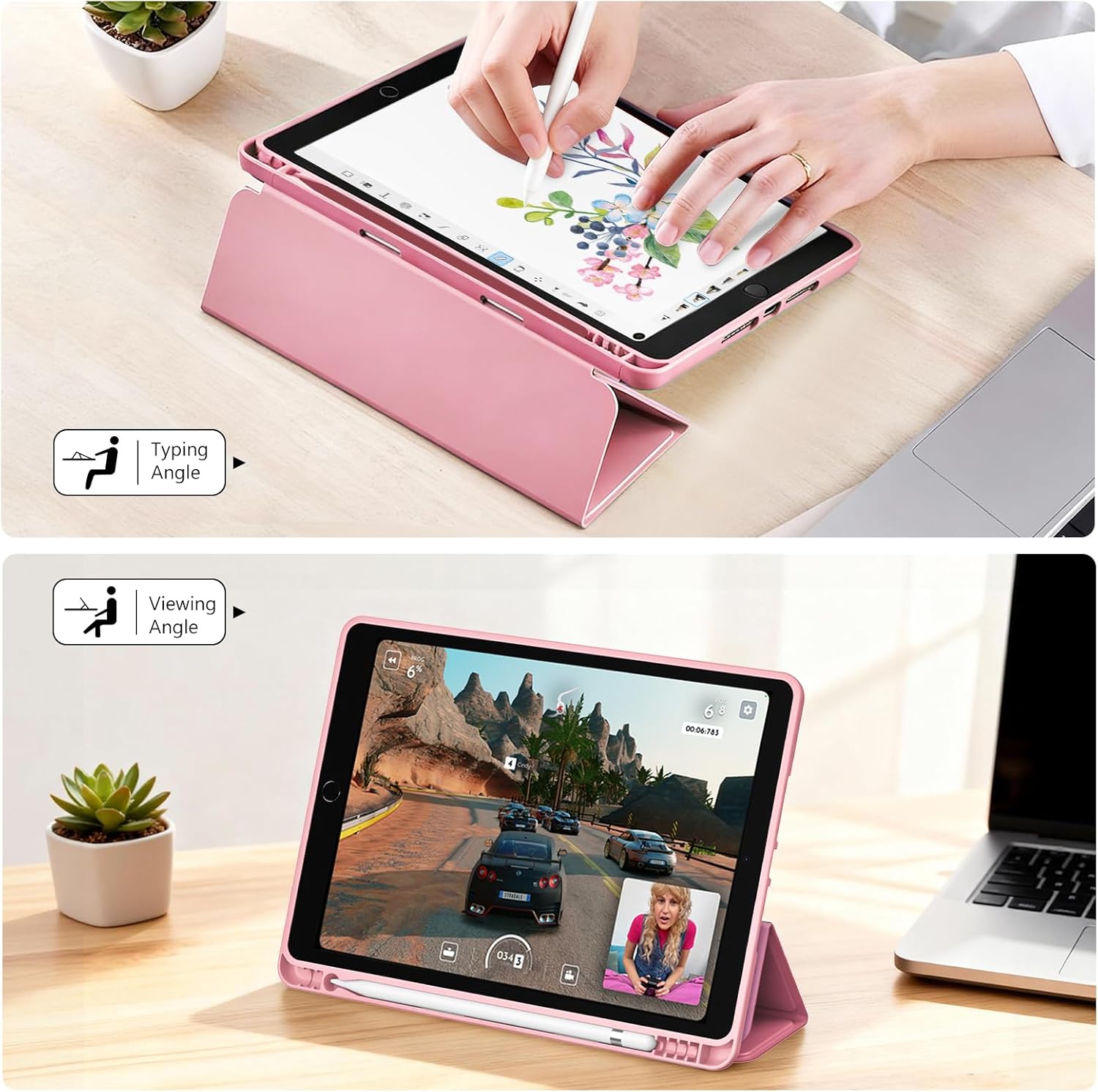 Thumbnail 4 de ProCase TPU smart slim case for iPad 9th/8th/7th Gen 10.2" (2021/2020/2019) with pencil holder – Auto Sleep/Wake, Pink