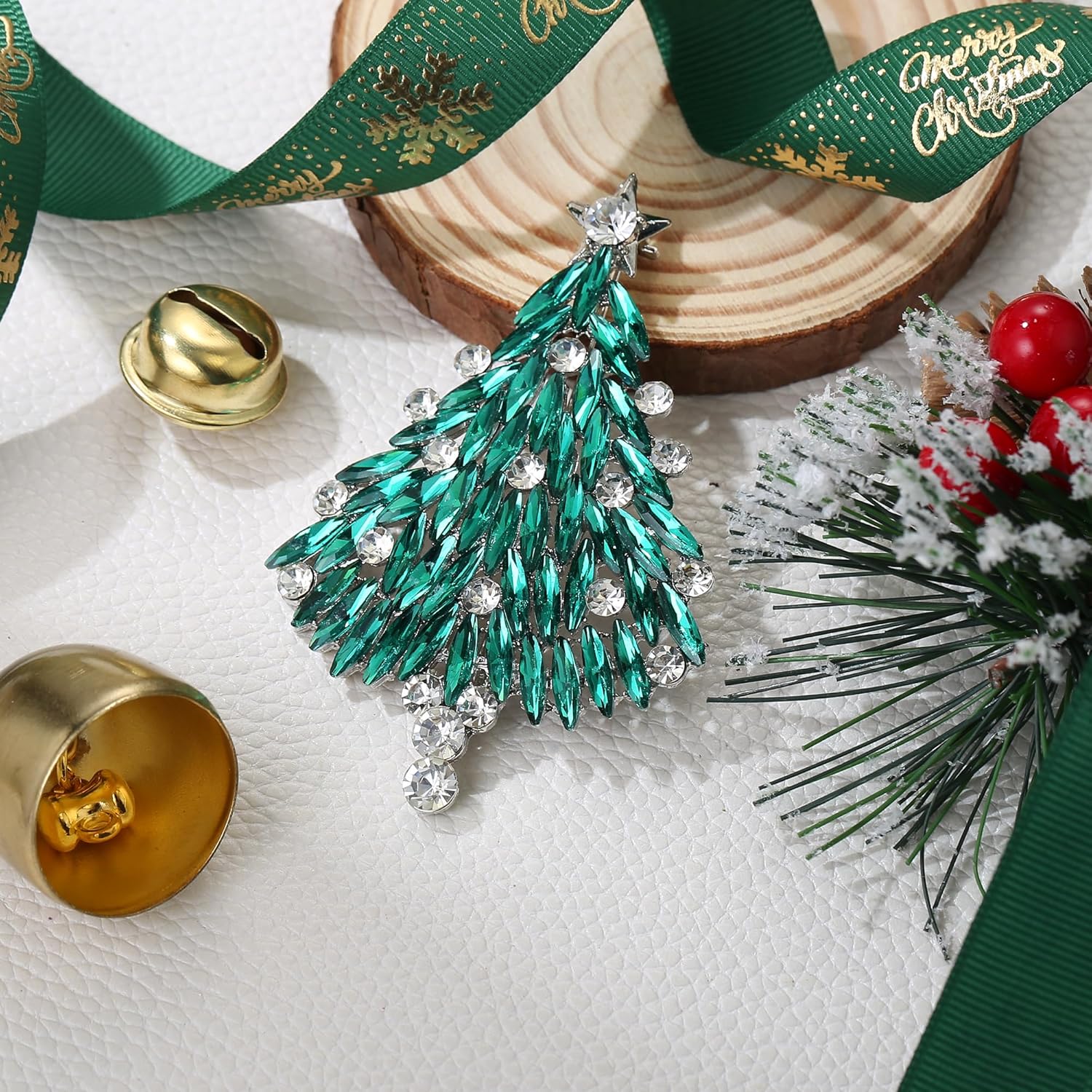 Thumbnail 2 de Clearine Broche femme sapin de Noël étoile cristal strass rond marquise scintillant