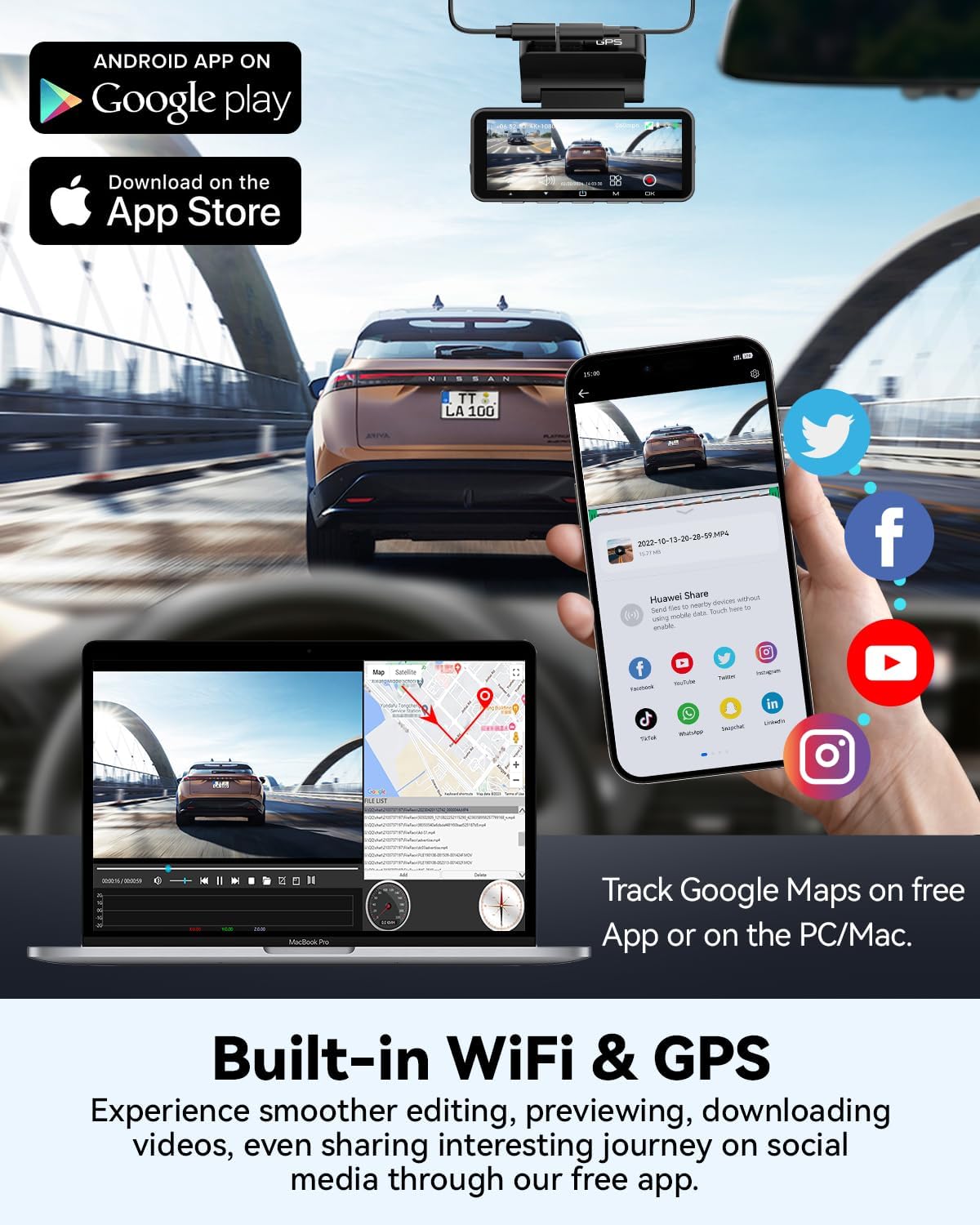 Thumbnail 5 de FOCUWAY Dash Cam Front and Rear – Real 4K Dual Dash Camera with GPS, Touchscreen, and 64GB Kit