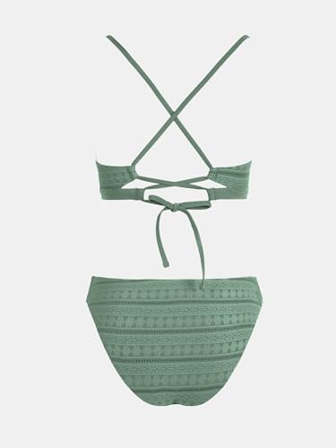 Detalle 2 de CUPSHE Bikini Damen Set Triangel Kontrastpaspel Dark Green/Textured M – Stilvoll, vielseitig und verstellbar