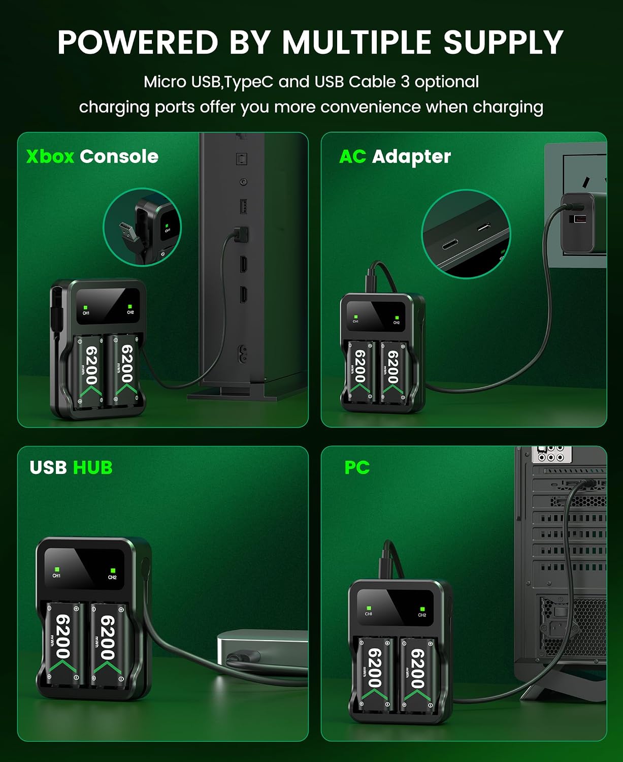 Detalle 2 de HELLCOOL Rechargeable Battery Pack 6200mWh for Xbox controllers