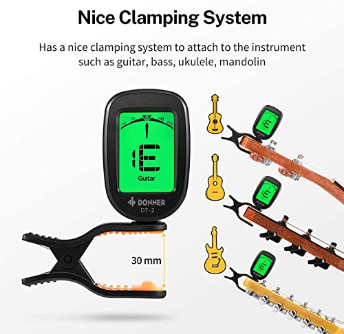 Detalle de Donner DT-2 Clip-On Chromatic Tuner: Accurate, Easy-Use for Guitar, Bass, Violin, and Ukulele