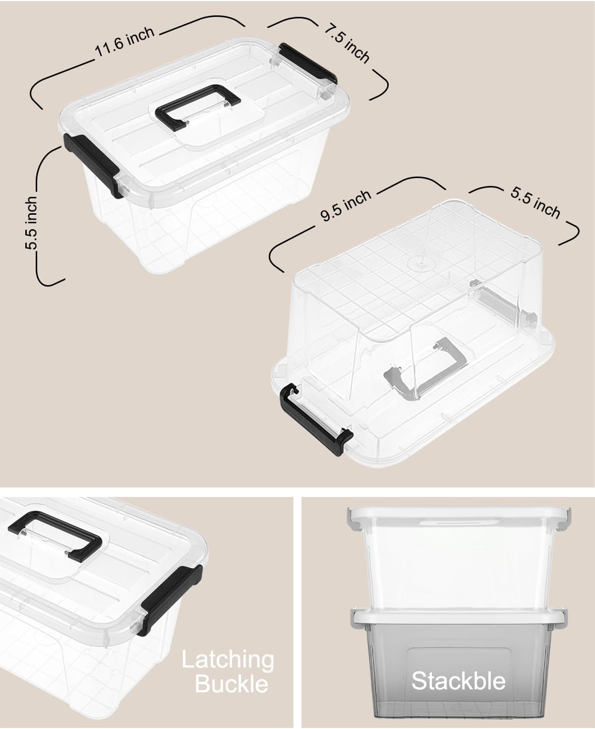 Detalle de NUMIFUN Clear Plastic Storage Bins, 7-Quart
