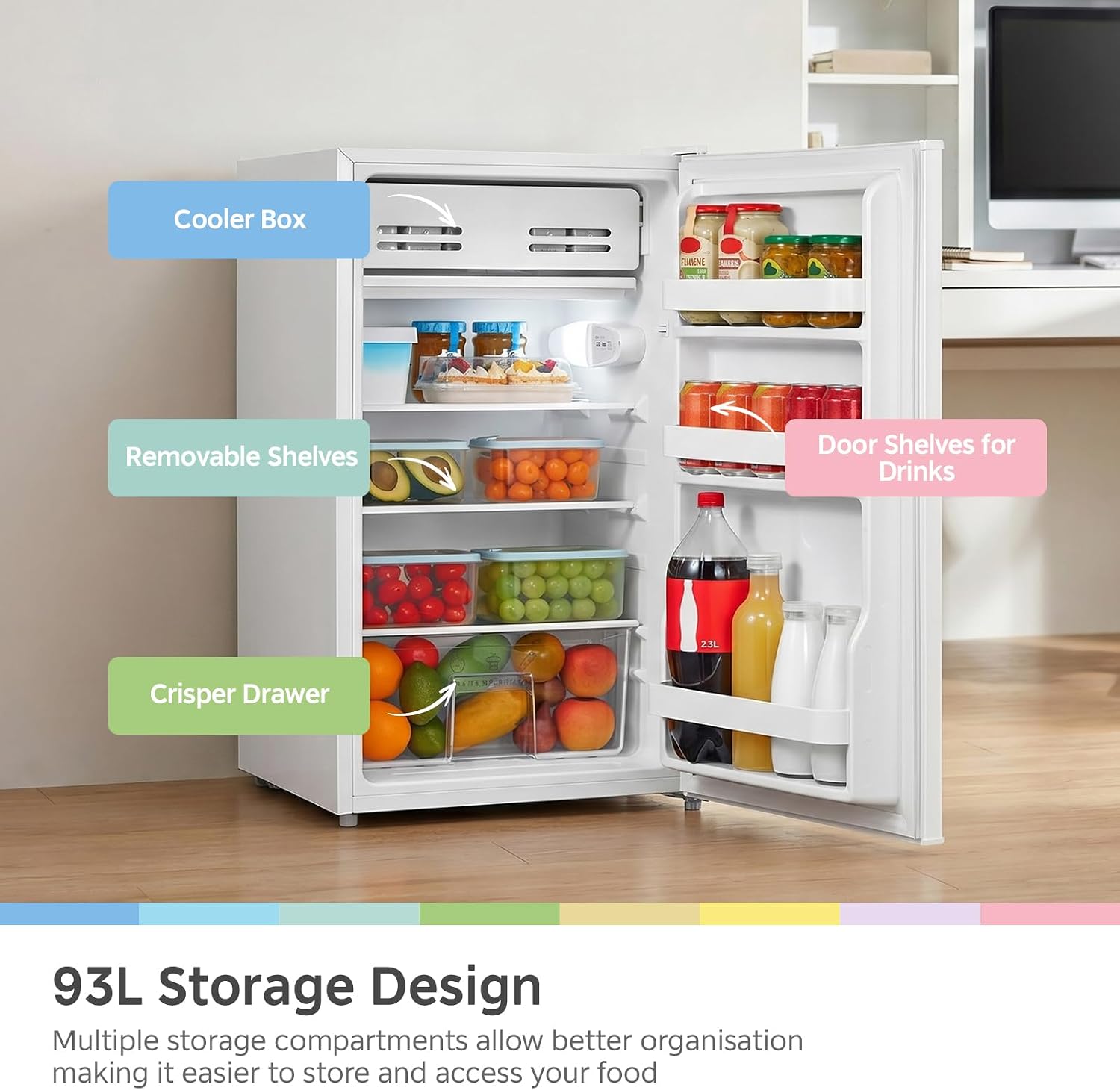 Detalle de COMFEE' 93L Under Counter Fridge with Cooler Box (RCD93WH2UK(E))