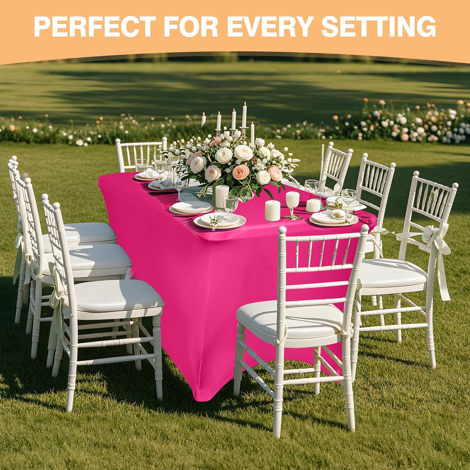 Thumbnail 5 de 2 Pack 6ft Fuchsia Spandex Tablecloth