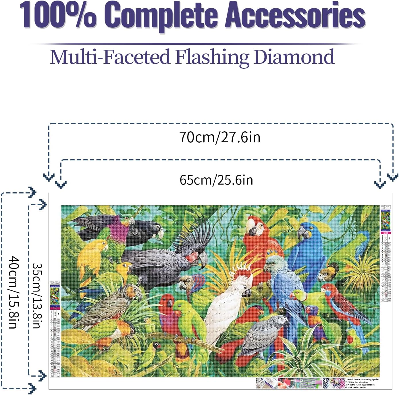 Detalle de JATOK 5D Diamond Painting XXL 40x70 cm – Vogelwald Motiv als Full-DIY Diamantkunst