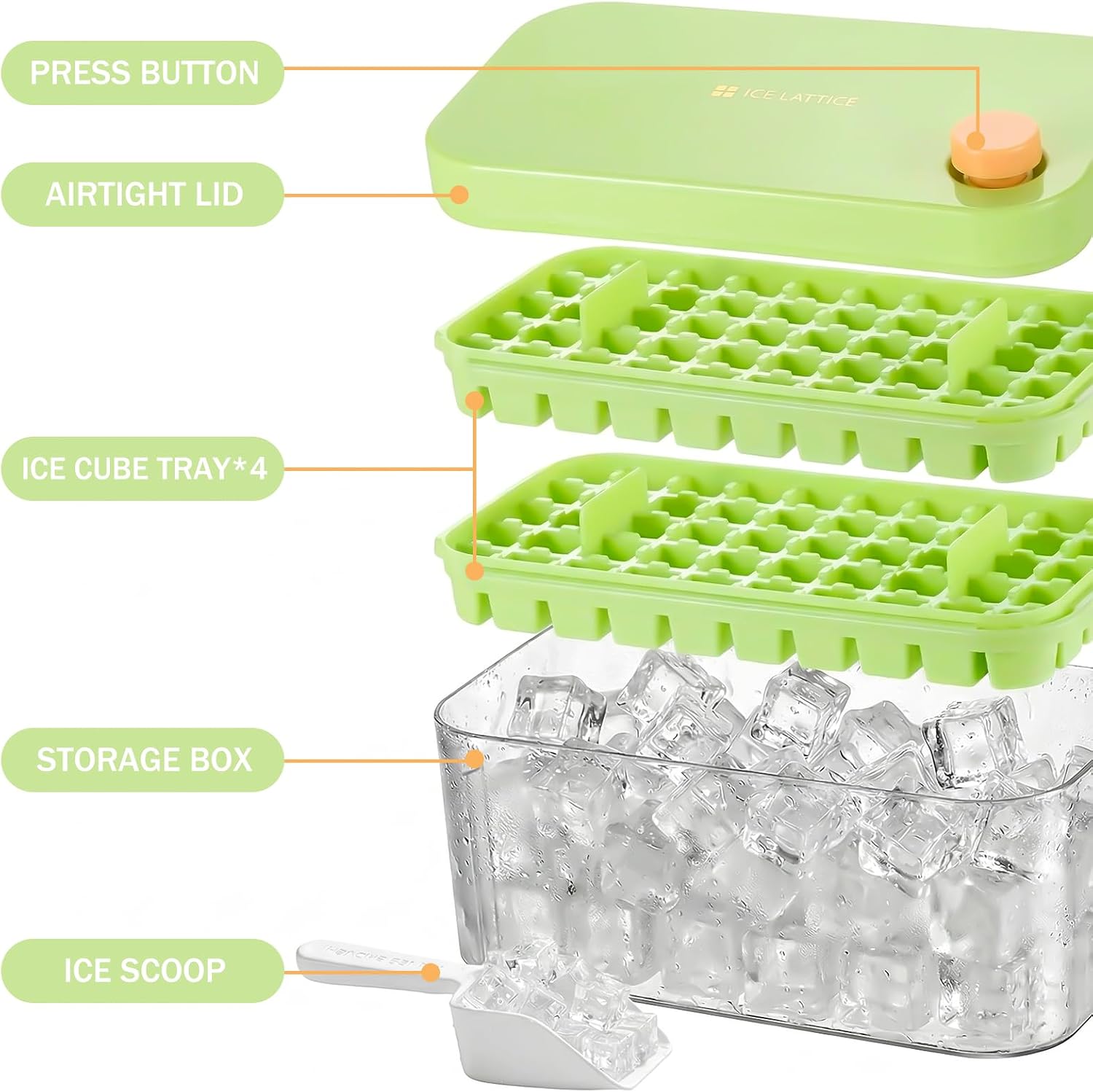 Detalle de Seachrgif IcecB-Lv-001 ijsblokjesvormset met deksel, stapelbaar, tot 200 ijsblokjes