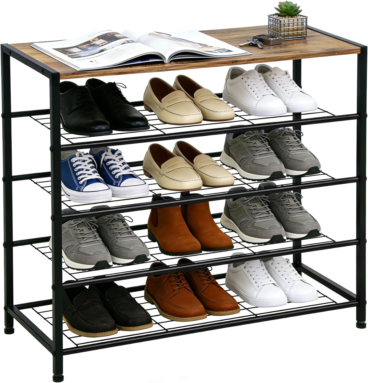 Thumbnail 6 de ZOESTORAGE Schuhregal mit Sitzgelegenheit (4 Ebenen), 60 x 30 x 63 cm, rustikalbraun