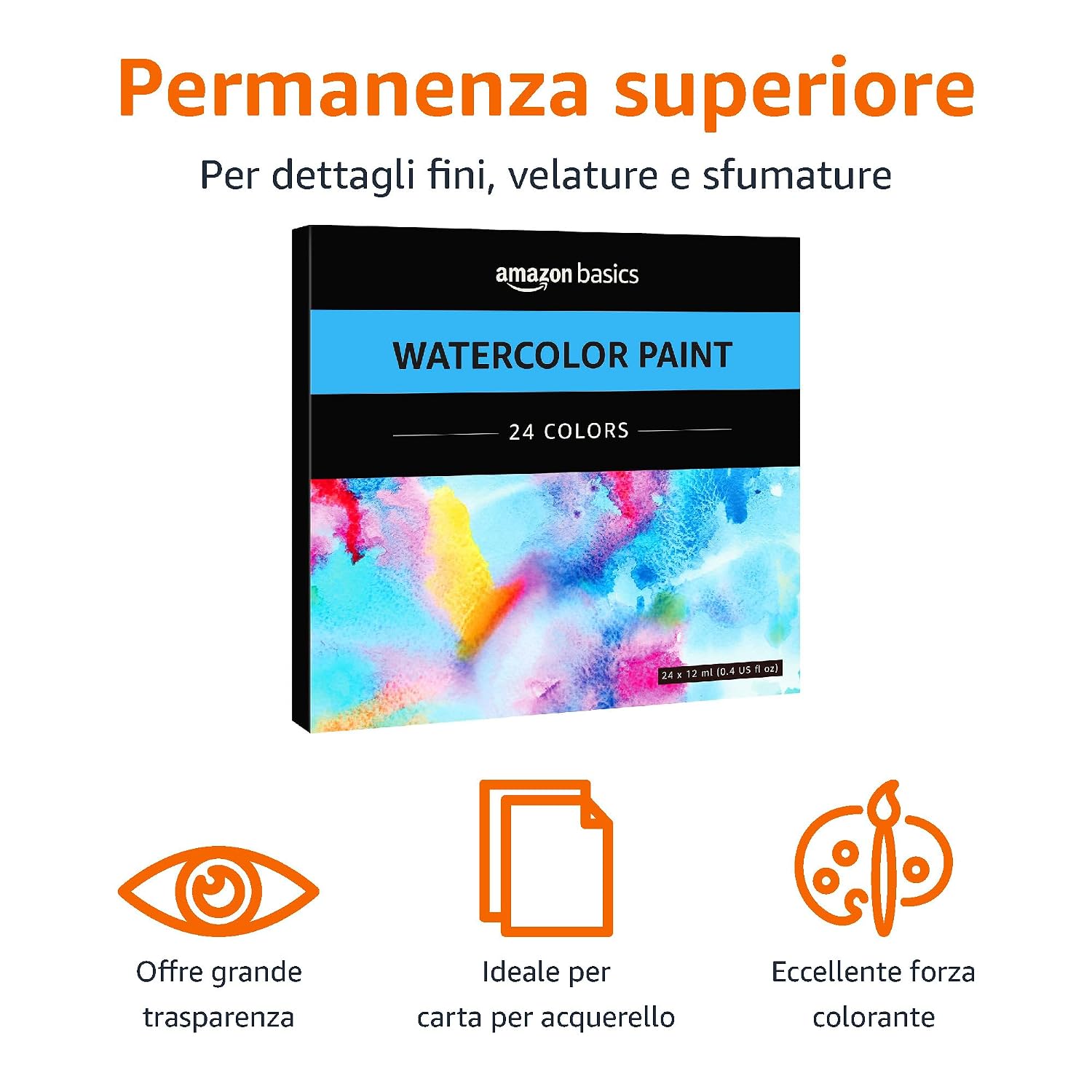Detalle 2 de Amazon Basics tubetti di pittura ad acquerello – Confezione da 24 colori assortiti (24 x 12 ml)