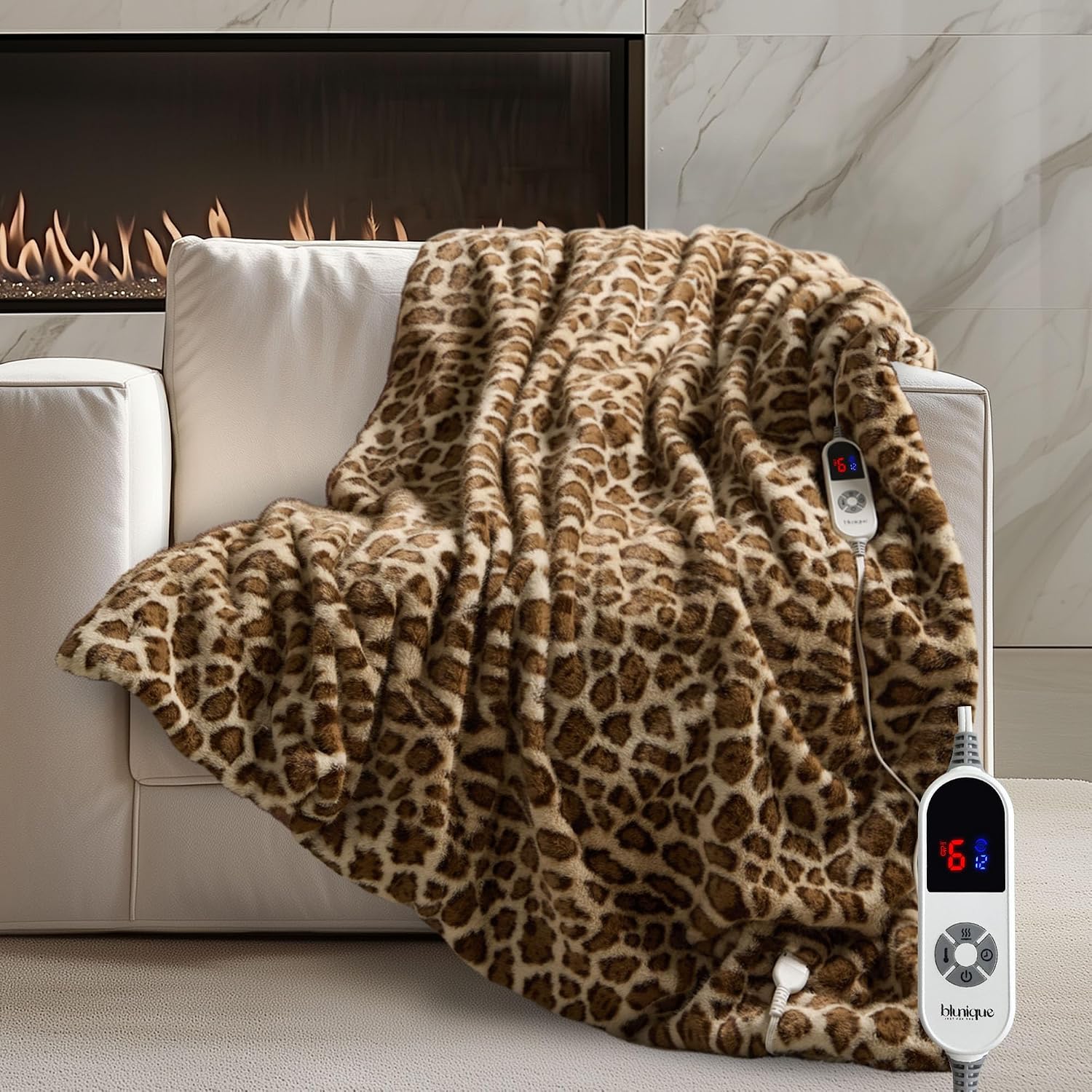 Detalle de blunique Luxury Faux Fur Heated Blanket 50x60, 6 Levels