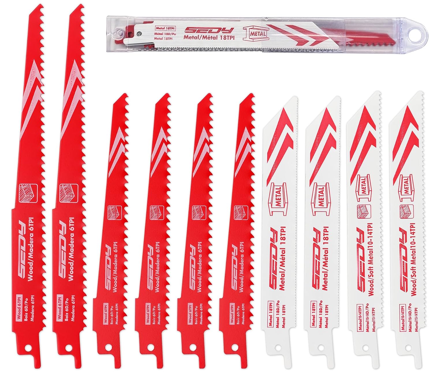 Detalle de SEDY 86501 10-Piece Reciprocating Saw Blade Set, 6- and 8-Inch Wood & Metal