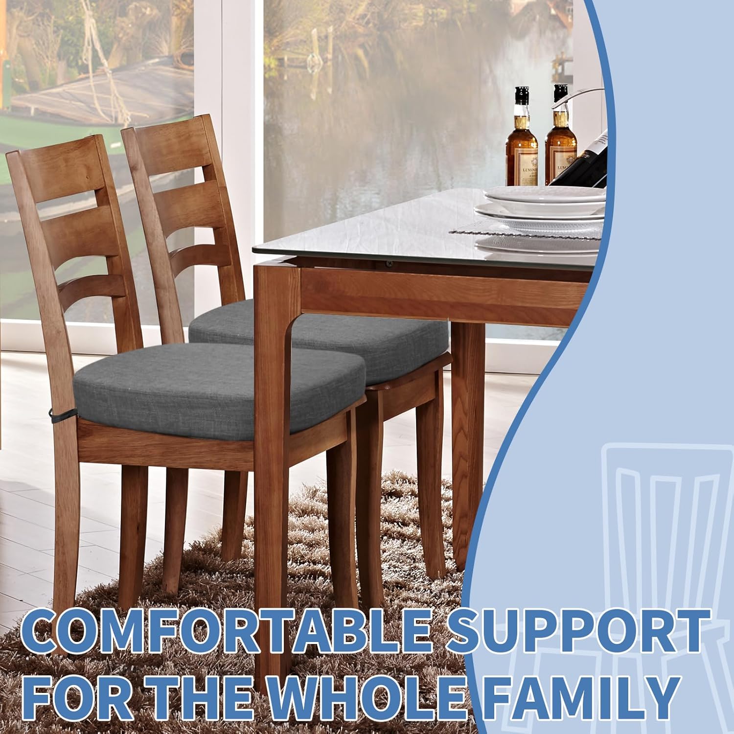 Thumbnail 1 de BUYUE Thickened 2.5" U-Shape Dining Chair Cushion (Dark Gray) with High-Density Foam & Slip-Resistant Base