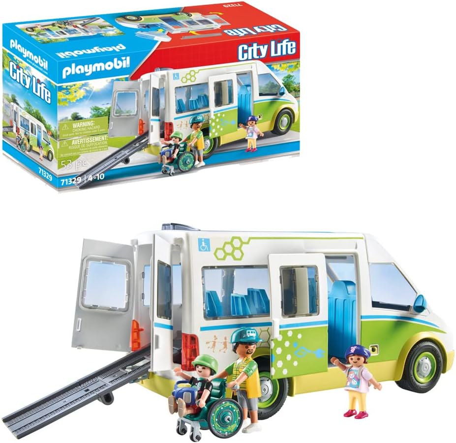 Detalle de PLAYMOBIL City Life 71329 Schulbus – Großer Schulbus mit Rampe, Platz für 5 Figuren