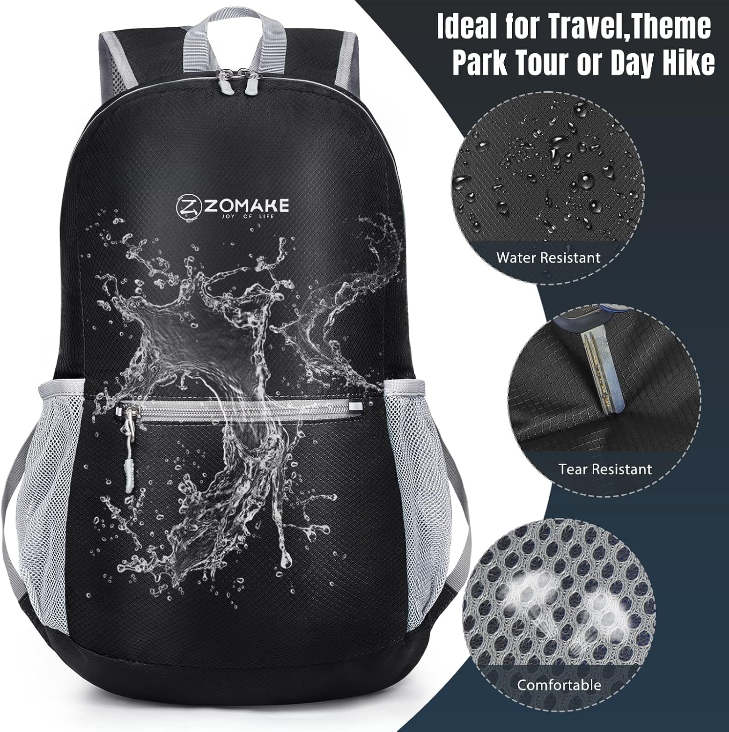 Detalle 2 de ZOMAKE Lightweight Foldable Backpack 20L – packable rucksack for travel, hiking and everyday carry