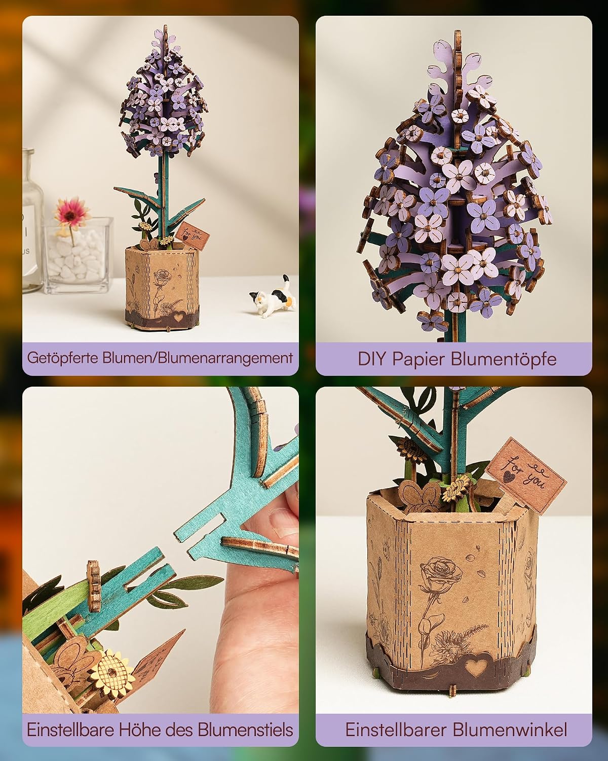 Detalle 2 de ROBOTIME Sakura Holzblumen Puzzle 3D