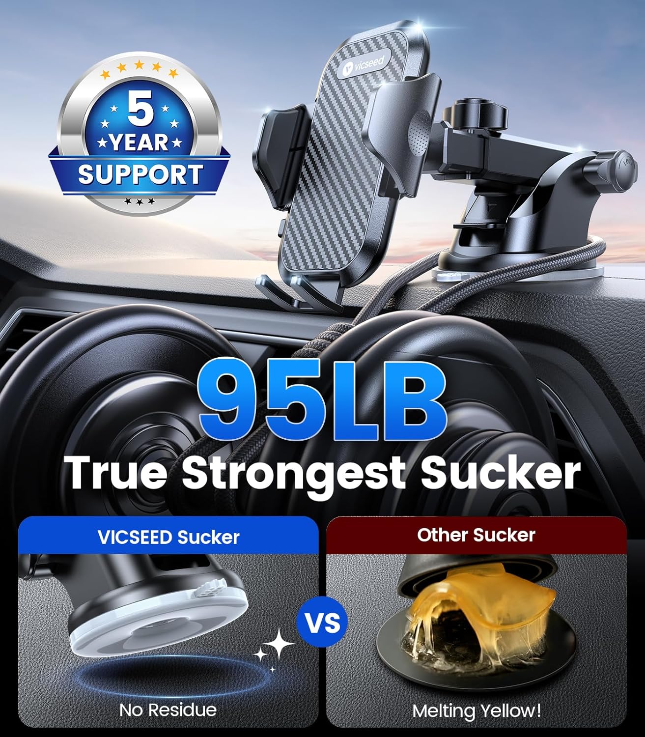 Thumbnail 2 de VICSEED True Military-Grade Shockproof Car Phone Holder 95 lbs