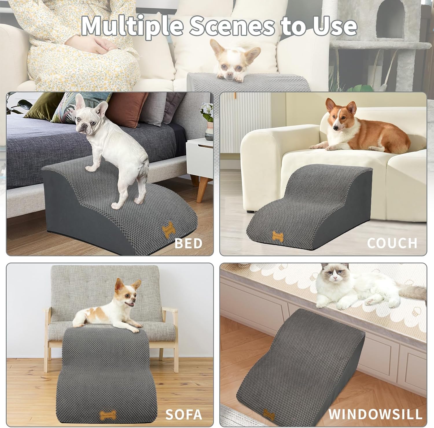 Thumbnail 6 de Nepfaivy Dog Steps Stairs for Bed – 2-Step Non-Slip Ramp with High Density Foam