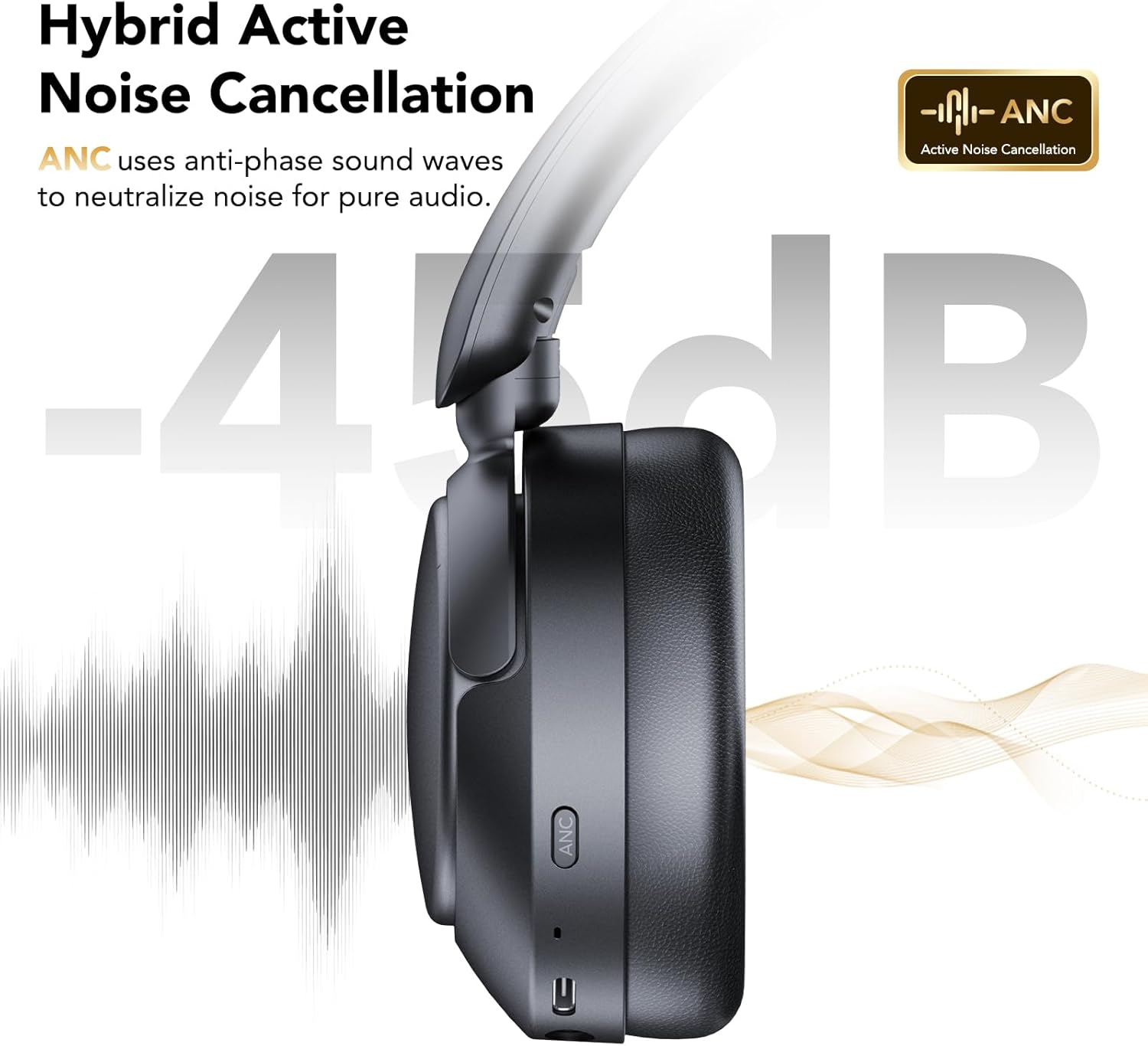 Detalle 2 de TIMU Active Noise Cancelling Headphones – 100H Playtime, Wireless Over-Ear