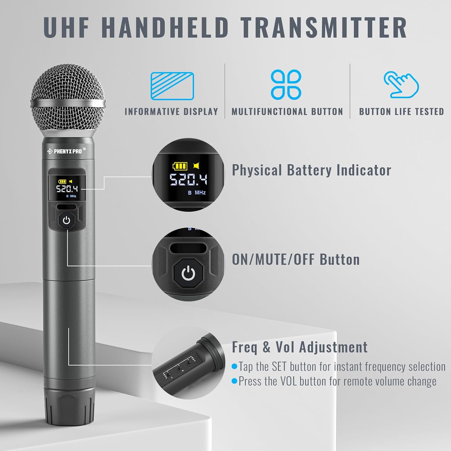 Detalle de Phenyx Pro PTU-52-2H Dual UHF Wireless Microphone System with Two Metal Mics