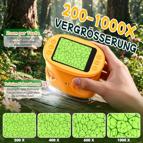 Thumbnail 2 de GeschenPark Digitales Mikroskop für Kinder – 1000x Vergrößerung, 2" HD Display, 20+ Entdeckerkarten