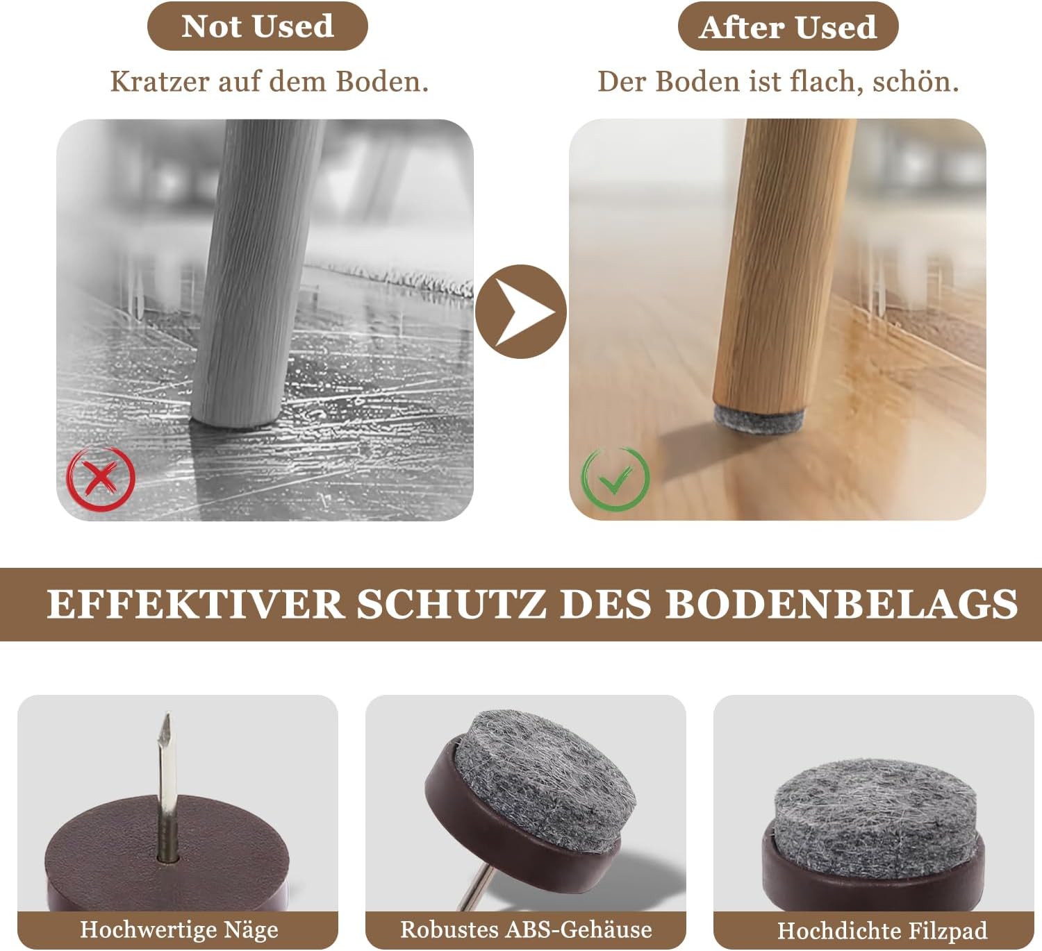 Thumbnail 2 de Filzgleiter Stuhl 50 Stück Ø22 mm – Profi Möbelgleiter zum Nageln