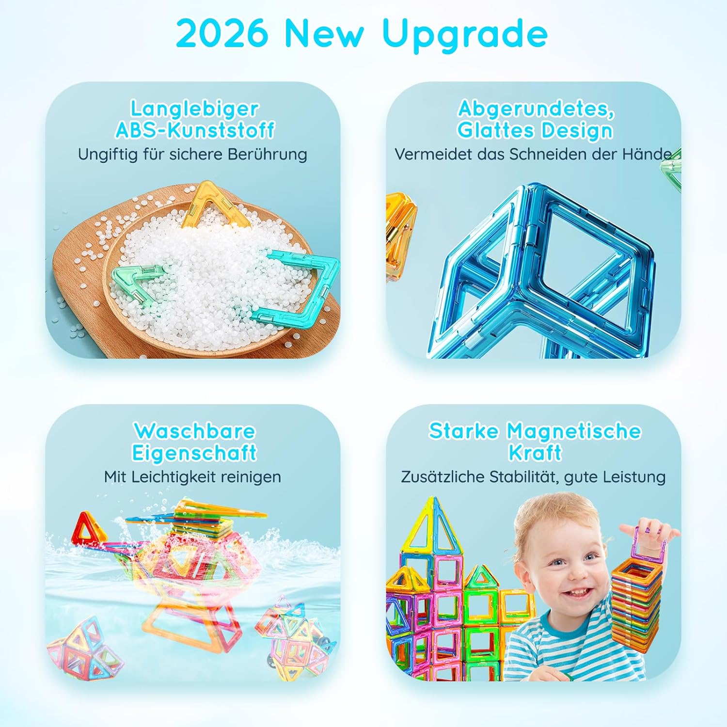 Thumbnail 2 de Assark 60 pièces de construction magnétique pour enfant (tuiles et aimants) – à partir de 3 ans